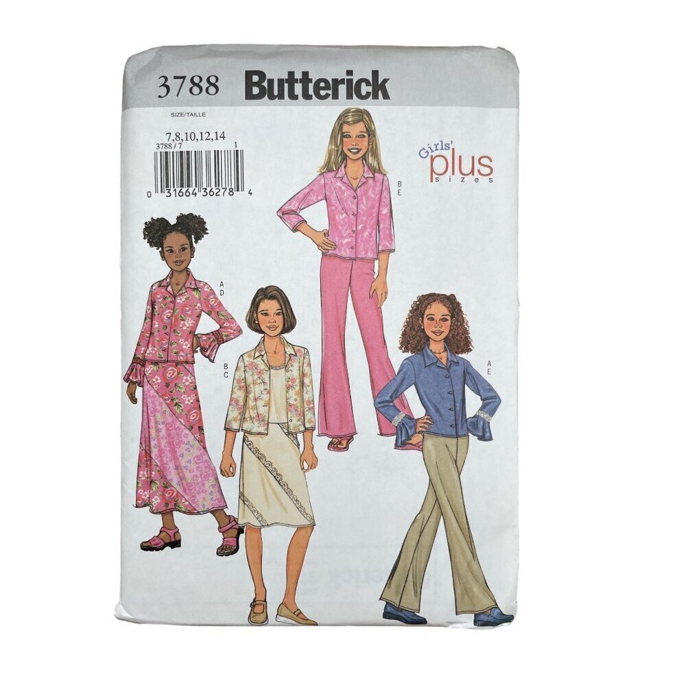 Butterick Sewing Pattern 3788 Top Skirt Pants Plus Size Girls Size 7-14